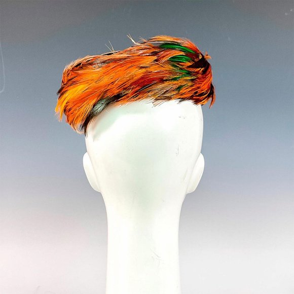 Vintage USA Union Made Pheasant Feather Pillbox Hat - Picture 3 of 5